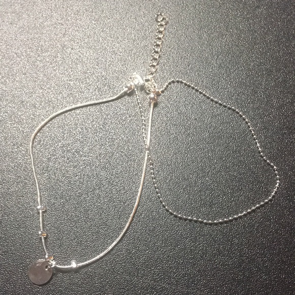 2 Strand Silver Tone Circle Charm Anklet - Picture 4 of 5